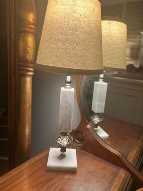 Pair of Marble & Crystal Table Lamps